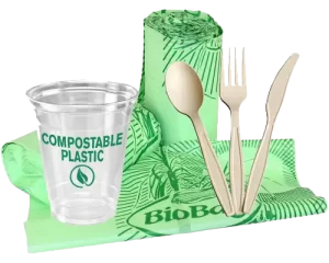 Compostable / biodegradable bags, cup and cutlery which belong in garbage