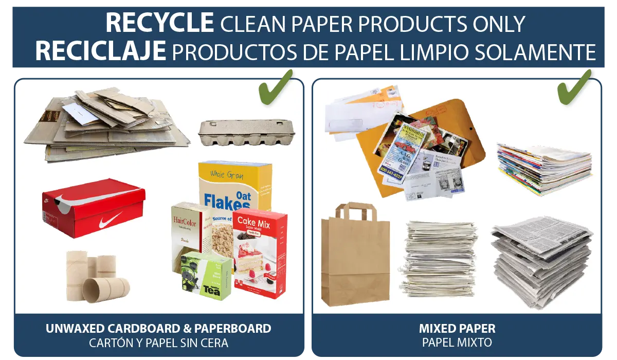 Items accepted in the MVRS paper recycle cart: cardboard, paper, paperboard