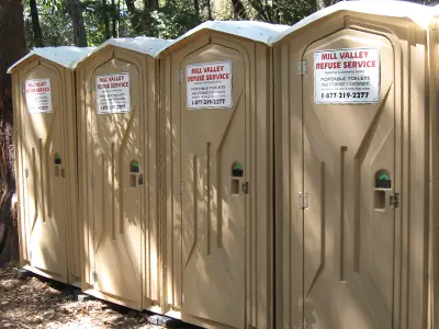 Portable toilet rentals in a row at Marin event