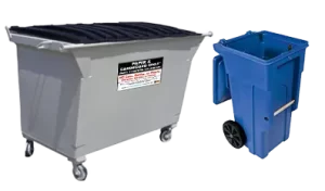 2 Yard garbage container and a gray garbage cart